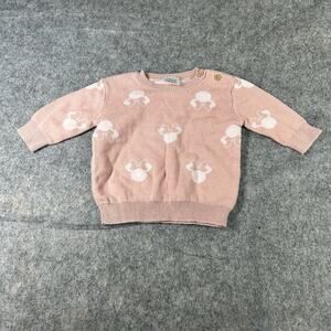 Disney Baby Girl Sweater Size 0-3 Months Minnie Mouse Pink Knit Pullover Mickey